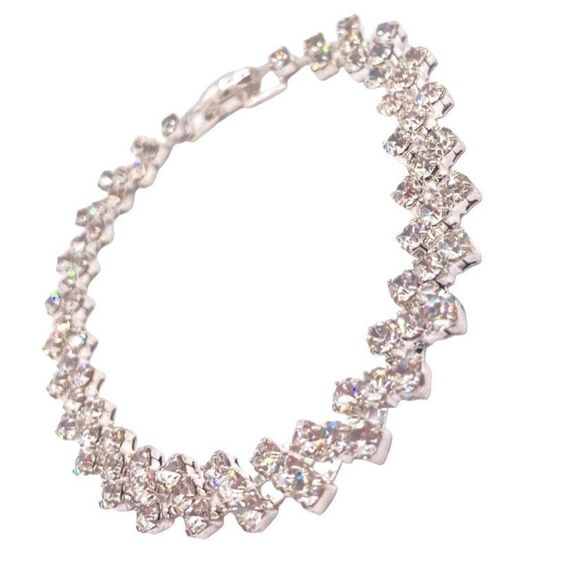 Silver triple row clear rhinestone tennis bracelet - Picture 2 of 4